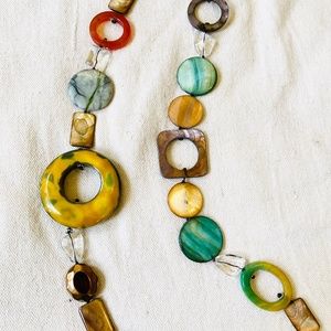 Beautiful Large Bold Semiprecious Stone Crystal Shell Statement Necklace 34”